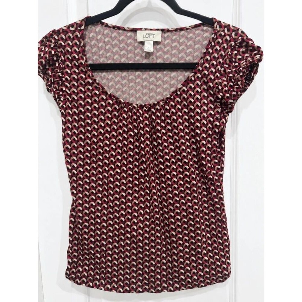 LOFT Women’s Geometric Print Puff Sleeve Blouse Size Medium